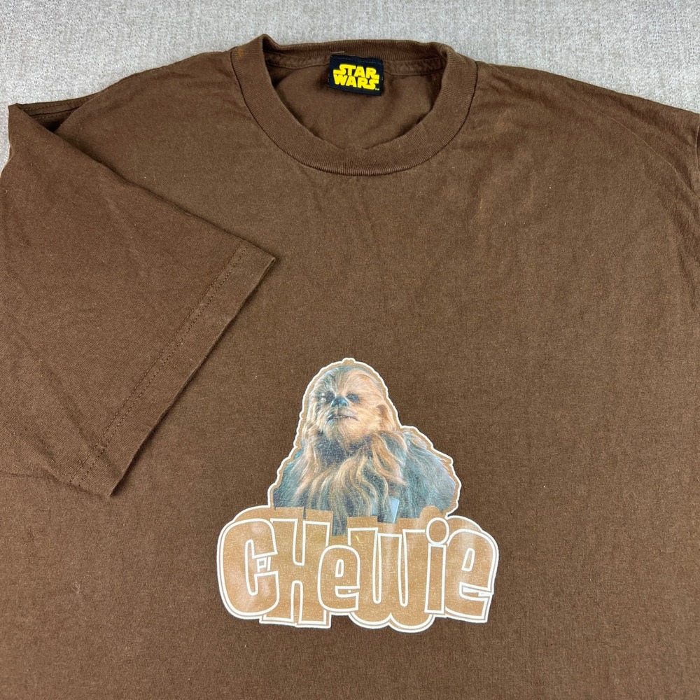 Vintage Star Wars Chewbacca Graphic Brown T Shirt Mens Large Lucasfilm Movie